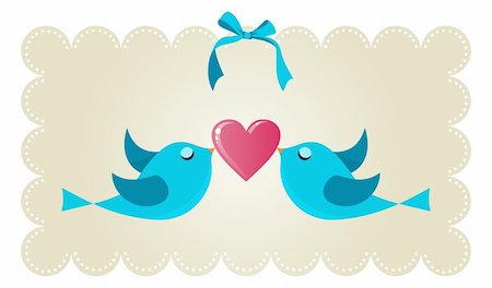 Two twitter birds fall in love holding a red heart background. Vector file available. Stock Photo - Budget Royalty-Free & Subscription, Code: 400-06355956