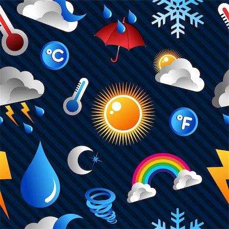 simsearch:400-07035035,k - Weather Icons seamless pattern over blue background. Vector file layered for easy manipulation and custom coloring. Stock Photo - Budget Royalty-Free & Subscription, Code: 400-06355999