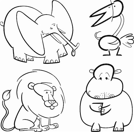 cartoon illustration of four cute animals set for coloring book Stock Photo - Budget Royalty-Free & Subscription, Code: 400-06356142