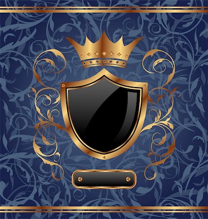 Illustration golden vintage with heraldic elements (crown, shield), seamless floral texture - vector Photographie de stock - Aubaine LD & Abonnement, Code: 400-06356360