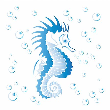 seahorse cartoon abstract - Seahorse with bubbles isolated on white - vector illustration. Stock Photo - Budget Royalty-Free & Subscription, Code: 400-06357169