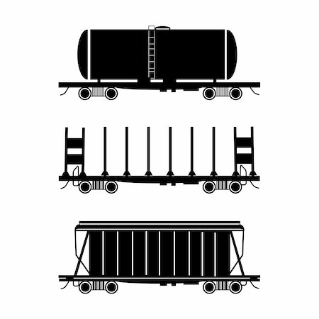 shipping containers for rail - Set of three stylised wagons. The Hopper car, open wagon, tank car. Vector illustration Stock Photo - Budget Royalty-Free & Subscription, Code: 400-06357170