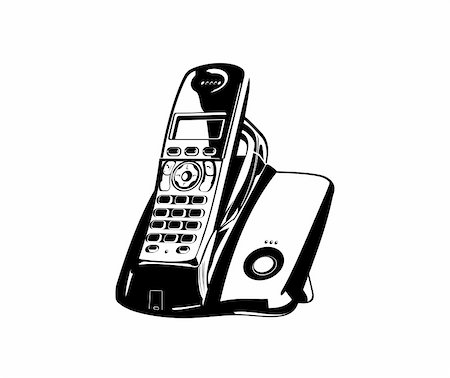 Vector black and white illustration of phone. Stock Photo - Budget Royalty-Free & Subscription, Code: 400-06357526
