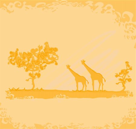 grunge background with African fauna and flora Stock Photo - Budget Royalty-Free & Subscription, Code: 400-06357994