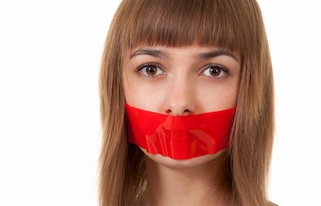 simsearch:400-04175955,k - beautiful girl with her mouth sealed with red tape Stock Photo - Budget Royalty-Free & Subscription, Code: 400-06364563