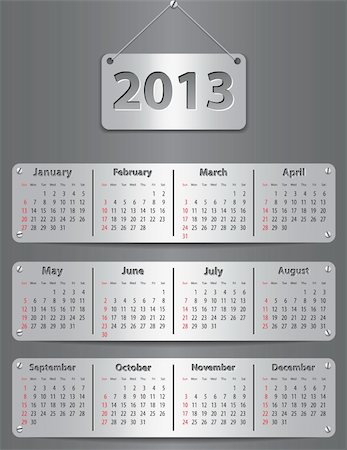 simsearch:400-07215674,k - Calendar for 2013 year with attached metallic tablets. Vector illustration Stock Photo - Budget Royalty-Free & Subscription, Code: 400-06365221