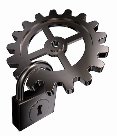 gear wheel and padlock on white background - 3d illustration Stock Photo - Budget Royalty-Free & Subscription, Code: 400-06366843