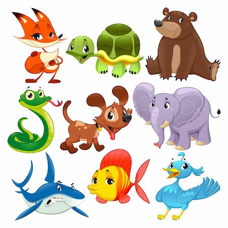 fish cartoon characters - Set of animals. Cartoon and vector isolated characters. Stock Photo - Budget Royalty-Free & Subscription, Code: 400-06367059