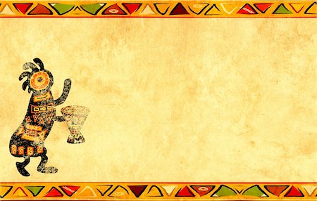 Dancing musician. Grunge background with African traditional patterns Stock Photo - Budget Royalty-Free & Subscription, Code: 400-06367574