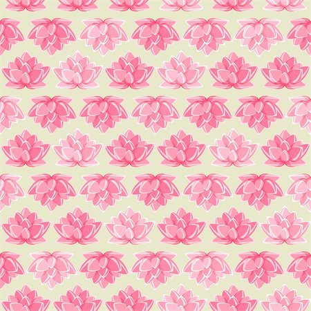 Pink Lotus Flower Seamless Pattern on Beige Background. Romantic Floral Texture on Light Blue Background Stock Photo - Budget Royalty-Free & Subscription, Code: 400-06361484