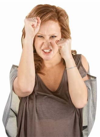 simsearch:400-06363059,k - Aggressive woman with fists up on isolated background Stock Photo - Budget Royalty-Free & Subscription, Code: 400-06363059