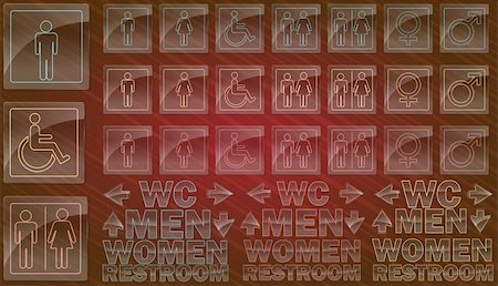 Restroom signs, composed of glass on a red background Stock Photo - Budget Royalty-Free & Subscription, Code: 400-06384887