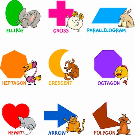 Cartoon Illustration of Basic Geometric Shapes with Captions and Animals Comic Characters for Children Education Stock Photo - Budget Royalty-Free & Subscription, Code: 400-06385974