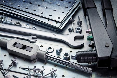 simsearch:400-05240852,k - Metal work tools, steel parts. Stock Photo - Budget Royalty-Free & Subscription, Code: 400-06389733