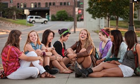 simsearch:400-04099373,k - Eight pretty young mixed group of teenagers outdoors Stock Photo - Budget Royalty-Free & Subscription, Code: 400-06394260