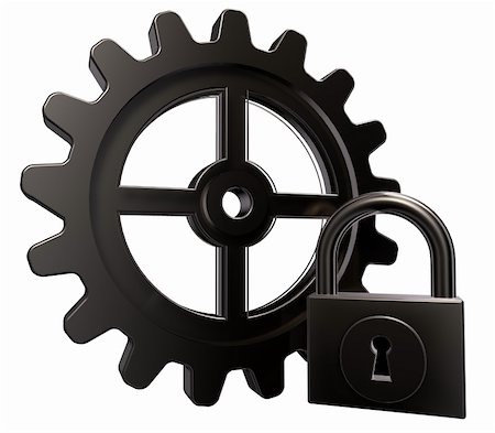 gear wheel and padlock on white background - 3d illustration Stock Photo - Budget Royalty-Free & Subscription, Code: 400-06394426
