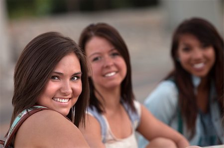 simsearch:400-04099373,k - Group of three Asian and European teenage girls sitting Stock Photo - Budget Royalty-Free & Subscription, Code: 400-06395169