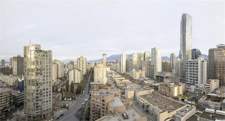 road city panorama - Vancouver BC Canada City Downtown Early Morning with Robson Street Panorama Stock Photo - Budget Royalty-Free & Subscription, Code: 400-06395394