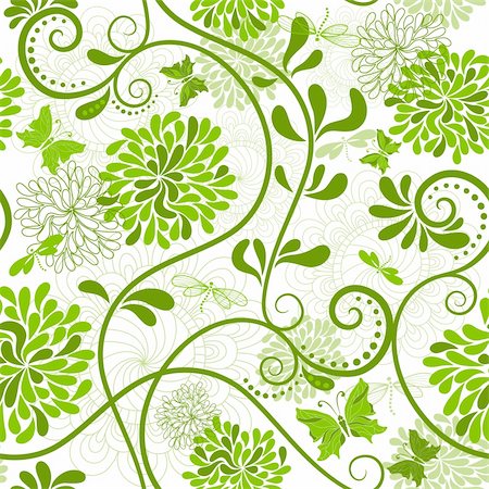 silhouette of firework - White and green seamless floral pattern with curls and  butterflies (vector) Stock Photo - Budget Royalty-Free & Subscription, Code: 400-06395709