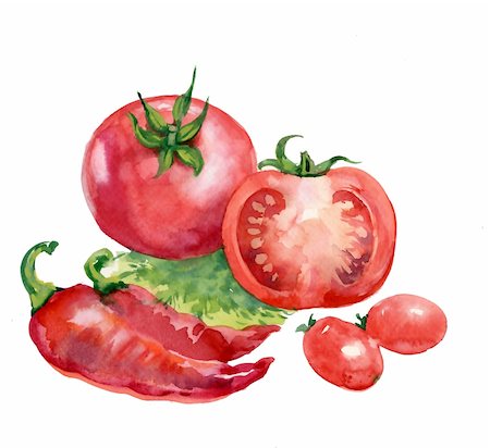painterly - tomates rouges sur une aquarelle de fond blanc Photographie de stock - Aubaine LD & Abonnement, Code: 400-06397056