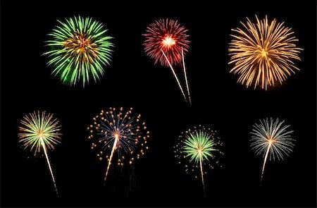 firework white background - Colorful assorted fireworks selection on a black background. Stock Photo - Budget Royalty-Free & Subscription, Code: 400-06397153