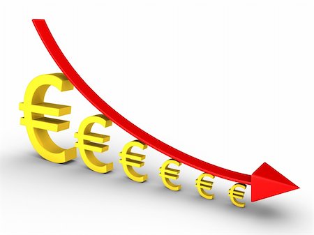3d graph falling and euro signs are getting smaller Stock Photo - Budget Royalty-Free & Subscription, Code: 400-06391018