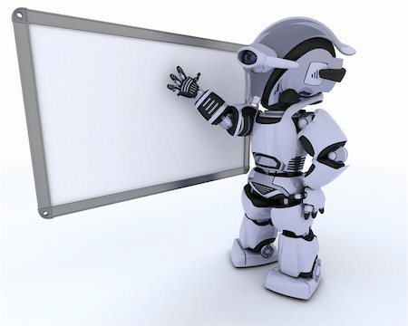 simsearch:400-06396346,k - 3D render of a Robot with White class room drywipe marker board Stock Photo - Budget Royalty-Free & Subscription, Code: 400-06391446