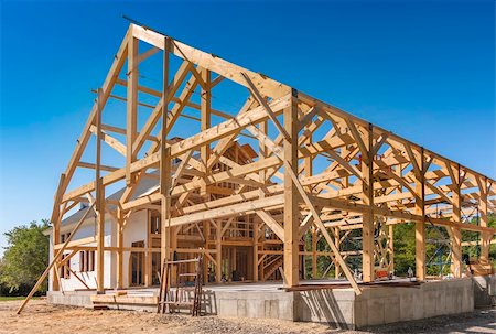 New House Construction post and beam framing Stock Photo - Budget Royalty-Free & Subscription, Code: 400-06391607