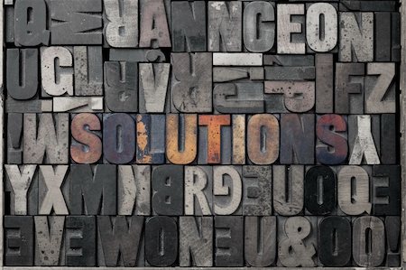 The word solutions written out in old letterpress blocks. Stock Photo - Budget Royalty-Free & Subscription, Code: 400-06392167