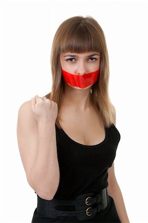 simsearch:400-04175955,k - beautiful girl with her mouth sealed with red tape Stock Photo - Budget Royalty-Free & Subscription, Code: 400-06392532