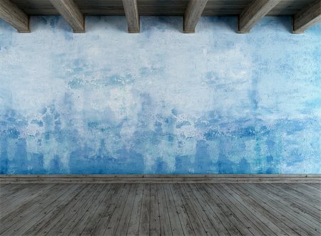 empty room color wall and wood floor - Empty blue grunge room with wooden ceiling Stock Photo - Budget Royalty-Free & Subscription, Code: 400-06392741