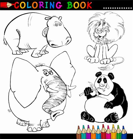 simsearch:400-04396497,k - Coloring Book or Page Cartoon Illustration of Funny Wild and Safari Animals for Children Stock Photo - Budget Royalty-Free & Subscription, Code: 400-06408824