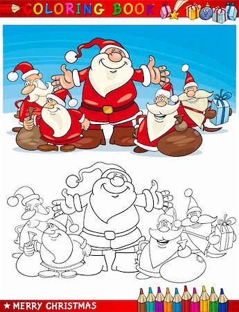 simsearch:400-08708552,k - Coloring Book or Page Cartoon Illustration of Santa Clauses Christmas Themes for Children Stock Photo - Budget Royalty-Free & Subscription, Code: 400-06408850