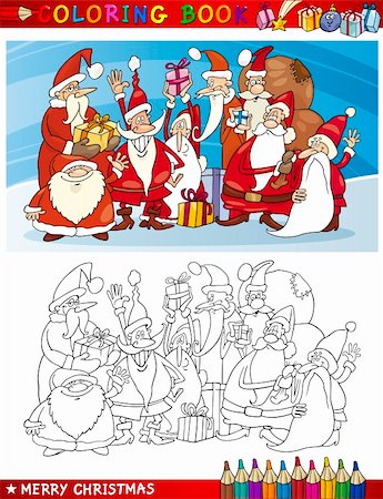 simsearch:400-08708552,k - Coloring Book or Page Cartoon Illustration of Santa Clauses Christmas Themes for Children Stock Photo - Budget Royalty-Free & Subscription, Code: 400-06408851