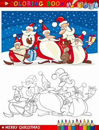 simsearch:400-08708552,k - Coloring Book or Page Cartoon Illustration of Santa Clauses Christmas Themes for Children Stock Photo - Budget Royalty-Free & Subscription, Code: 400-06408852