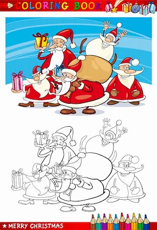simsearch:400-08708552,k - Coloring Book or Page Cartoon Illustration of Santa Clauses Christmas Themes for Children Stock Photo - Budget Royalty-Free & Subscription, Code: 400-06408853