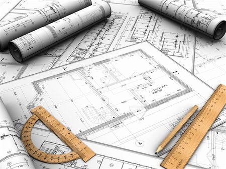 simsearch:400-06424061,k - Modern design plan with pencil and rules on it Stock Photo - Budget Royalty-Free & Subscription, Code: 400-06409138