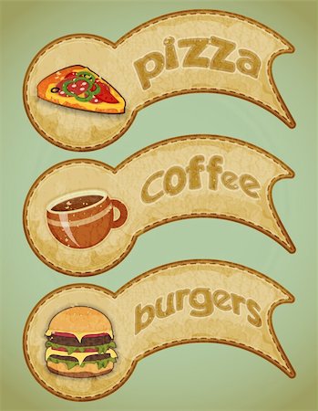 fast food restaurants background cartoon - vintage fast food labels - the food on grunge background - Vector illustration Stock Photo - Budget Royalty-Free & Subscription, Code: 400-06409172