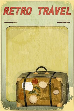 suitcase old - Retro Travel Postcard with place for text - Old Suitcase on grunge background Stock Photo - Budget Royalty-Free & Subscription, Code: 400-06409226