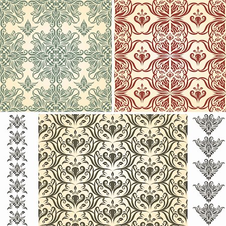 simsearch:400-06389983,k - set of vector seamless floral patterns and brushes, retro seamless  brushes included, patterns in swatch menu, eps 8 fully editable Stock Photo - Budget Royalty-Free & Subscription, Code: 400-06409463