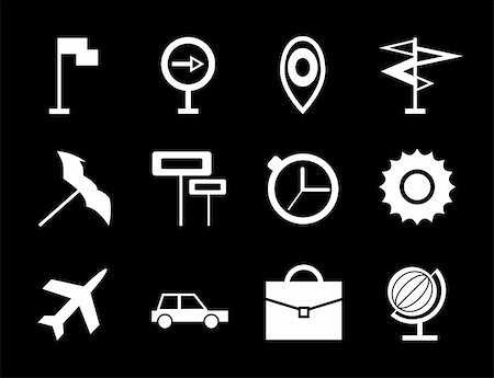 pictogram of map - Travel vector icon set. Isolated on black Stock Photo - Budget Royalty-Free & Subscription, Code: 400-06414149