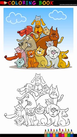 simsearch:400-04214443,k - Coloring Book or Page Cartoon Illustration of Funny Dogs Group for Children Stock Photo - Budget Royalty-Free & Subscription, Code: 400-06414256