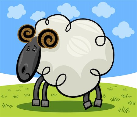 Illustration of Cute Ram or Sheep Farm Animal Cartoon Character on the Pasture Stock Photo - Budget Royalty-Free & Subscription, Code: 400-06414272