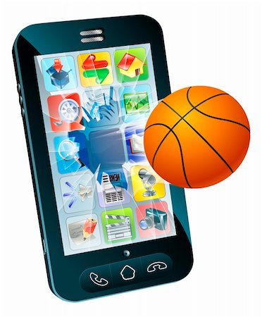 Illustration of a basketball ball flying out of cell phone screen Stock Photo - Budget Royalty-Free & Subscription, Code: 400-06415673