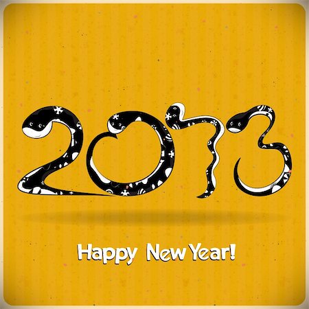 Year of the snake design - data 2013 made from black snakes on yellow background - vector illustration Stock Photo - Budget Royalty-Free & Subscription, Code: 400-06416176