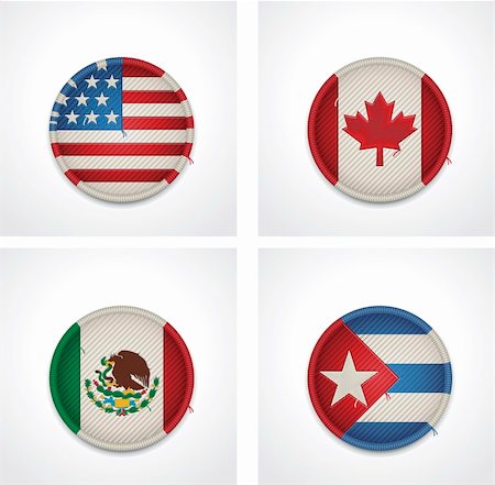 Set of detailed textile badges representing country flags of America Stock Photo - Budget Royalty-Free & Subscription, Code: 400-06416634