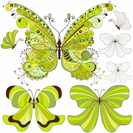 simsearch:400-05706564,k - Set green and yellow-brown vintage butterflies on white (vector) Stock Photo - Budget Royalty-Free & Subscription, Code: 400-06416973
