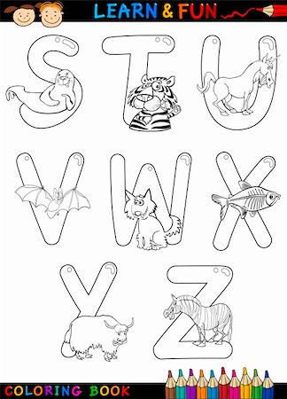 Cartoon Alphabet Coloring Book or Page Set with Funny Animals for Children Education and Fun Stock Photo - Budget Royalty-Free & Subscription, Code: 400-06419037