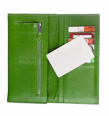 Open green leather wallet with credit cards. One card is blank. Stock Photo - Budget Royalty-Free & Subscription, Code: 400-06419595