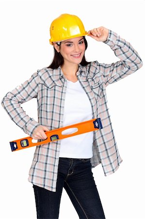 female plumber - Chirpy female worker with spirit level Stock Photo - Budget Royalty-Free & Subscription, Code: 400-06419737